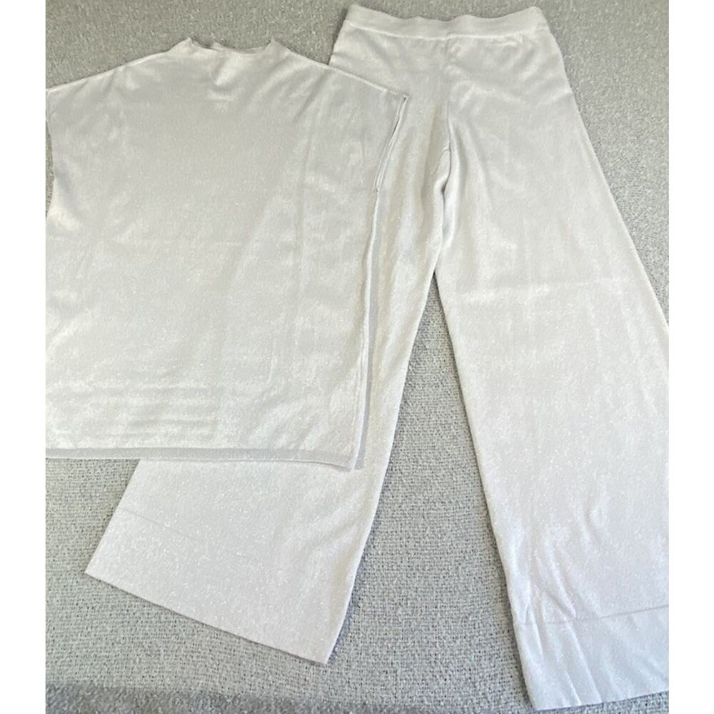 Pilcro Metallic Mock Neck Sweater & Pants Set Women’s Wide Leg Sparkly Silver S